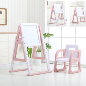 Pizarra regulable + silla rosa Brincos