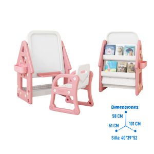 Pizarra librero + silla rosa Brincos