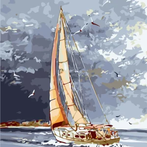 Velero y nubes en el mar