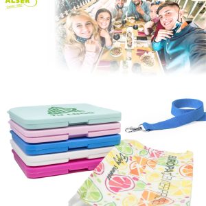 Estuche para mascarillas planas con lanyard