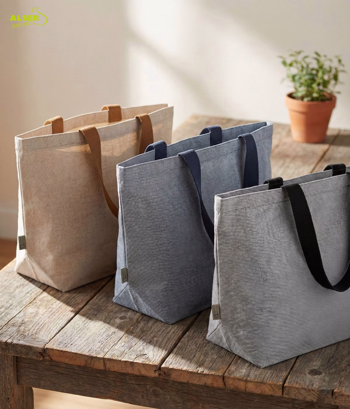 Bolsa shopper de canvas reciclado con bolsillo