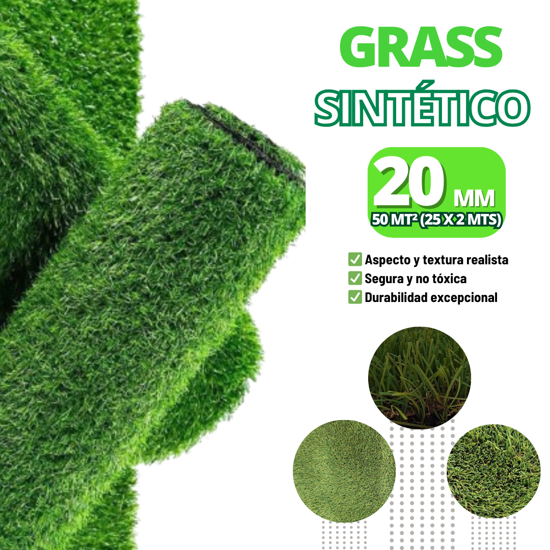 Grass sintético 20 MM – 50 MT² (25 X 2 MTS) - Imagen 2