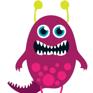 Pintar por números niños - Monstruo violeta con antenas amarillas